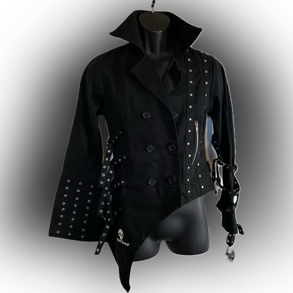 Vintage 90s Punk Goth Black  Asymmetrical Bondage Coat Jacket M Criminal Damage